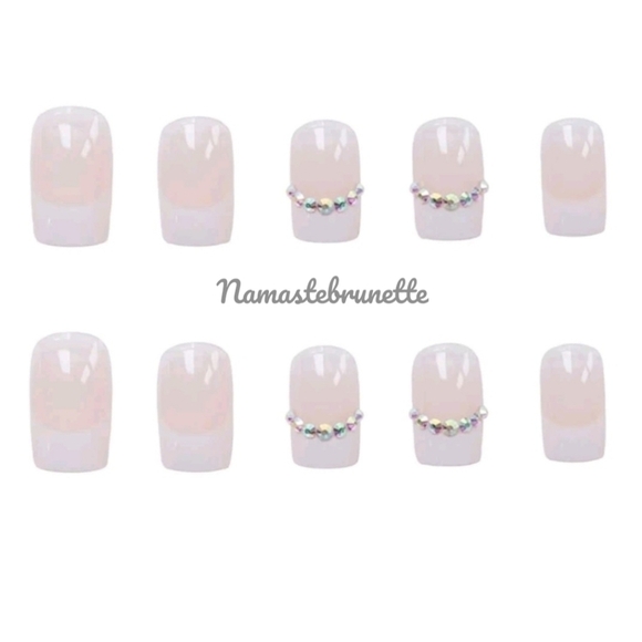 2/$16 Rhinestone French Manicure Press On Nails - Picture 3 of 11